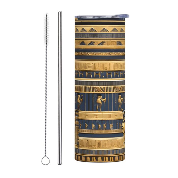 Кухоль з прямою трубочкою, єгипетські фараонські фрески, друк, дорожній кухоль, підходить для кемпінгу, офісу та дому, 590 мл