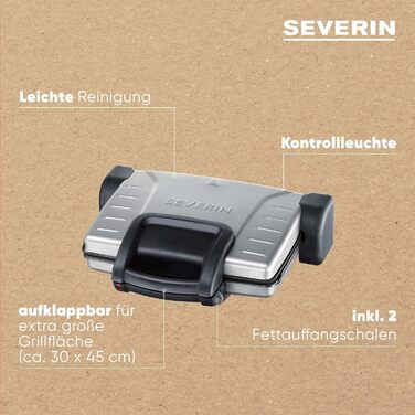 Гриль для сендвічів, стейків і як гриль для паніні, відкидна, антипригарна бутербродниця для безжирового гриля, 1 800 Вт, металік/чорний, KG 2389