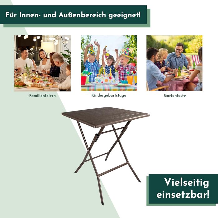Розкладний стіл Lemodo з коричневою стільницею під дерево, балконний стіл 62 x 62 см (Д x Ш) Журнальний столик, вантажопідйомність до 40 кг, садовий стіл, міцний пластиковий стіл