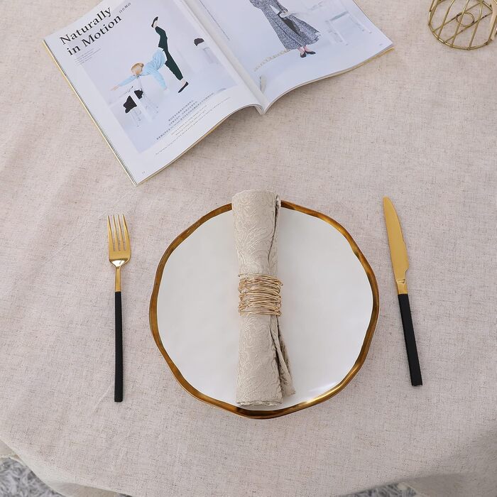 Бежева скатертина кругла 120 см Полотняна скатертина з бавовни, що миється, стійка до зминання Пилонепроникна з китицями для кухні