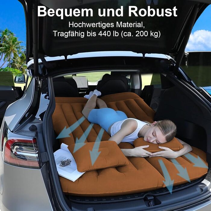 Автомобільний надувний матрац, портативний надувний матрац, матрац для багажника автомобіля, складне надувне ліжко, двомісний кемпінговий автомобільний матрац, зручне ліжко для невеликих автомобілів (коричневий)