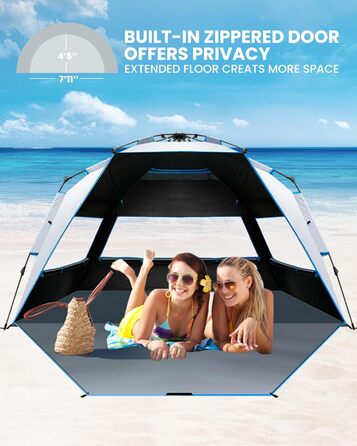 Пляжний намет OutdoorMaster з технологією Dark Shelter, портативний пляжний сонцезахисний тент, тент для 4-6 осіб із захистом від ультрафіолету UPF 50, легко встановлюється, розкладний намет, сімейний розмір, Ocracoke Coast