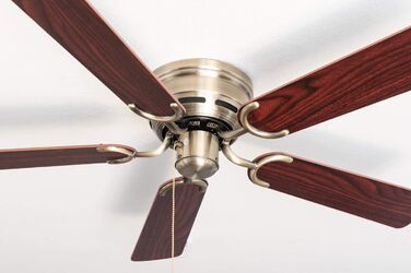 Стельовий вентилятор Kisa без підсвічування Вентилятор із тяговим перемикачем із старовинної латуні з реверсивними лопатями з рожевого та горіхового дерева, діаметр 105 см. (Колір латунь, палісандр/горіх)