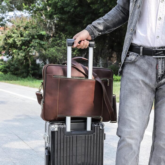 Контакти Шкіряний портфель для чоловіків, 16-дюймовий ноутбук сумка для офісу, шкіряний месенджер з ремінцем для візка, ПК портати