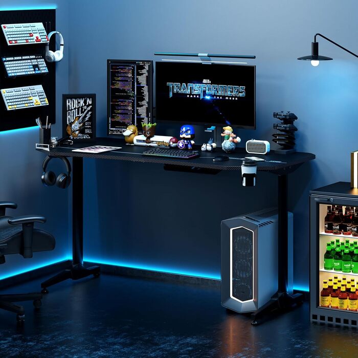 Ігровий стіл Т-подібної форми, великий ігровий комп&39ютерний стіл, робочий стіл з килимком для миші, підставкою для склянок та гачком для навушників, 160x70x75 см, чорний BHEU-NE-1675