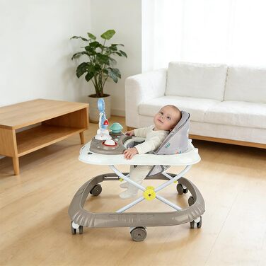 Дитячі ходунки 4 в 1, допоміжний пристрій для ходьби, ходунки, світло та колеса, з 6 місяців, вантажопідйомність 12 кг (67 x 72 x 92 см хакі (B))