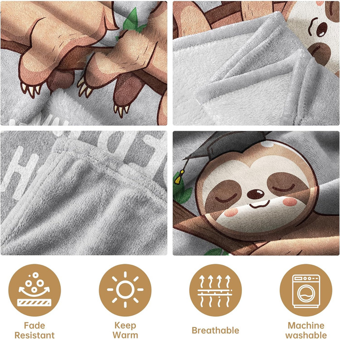 Подарунок на ступінь бакалавра, подарунки на випускний у середній школі, подарунок на ступінь магістра - м&39які подарунки-ковдри для успішного складання іспитів, подарунок на докторат, лінивець з ступенем, сірий, 50&39 x 60&39