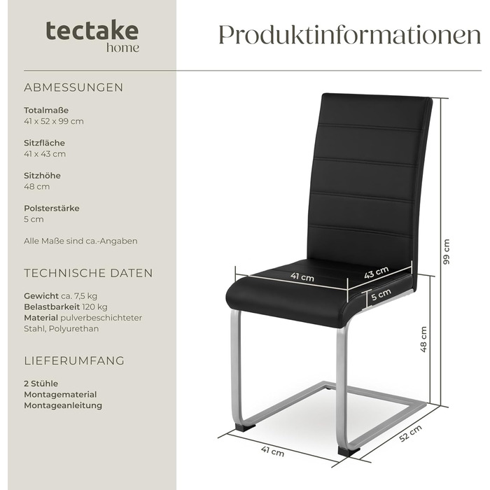 Набір із 2 сучасних обідніх стільців, ергономічні стільці для їдальні, стільці для відвідувачів, кухонні меблі, обідній стіл, кухонні стільці, консольні обідні стільці, висока спинка - чорний колір, набір із 2 шт.