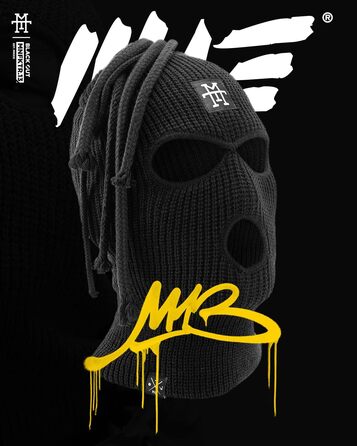 Балаклава Manufaktur13 Dread - лижна маска з 3 отворами та дредами, лижна маска різних кольорів, багатофункціональна маска, еластична/розтяжна, в&39язана, один розмір, чорна