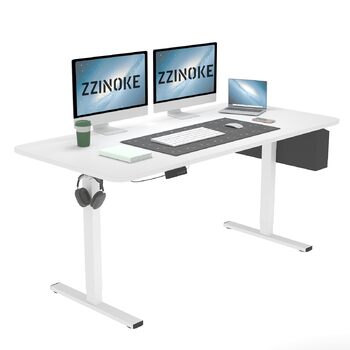 Електрично регульований по висоті стіл, 160 x 80 см, комп&39ютерний стіл з функцією пам&39яті, ергономічний стіл для роботи стоячи, з гачками та сумкою для зберігання, офісний стіл, білий 160 x 80 см