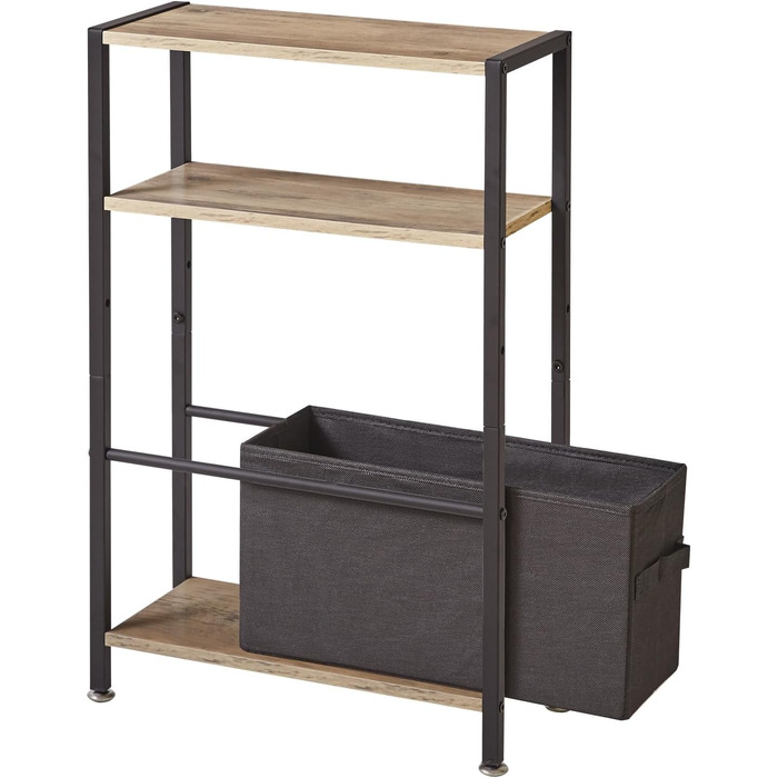 Вузький журнальний столик з поверхнею для зберігання, 3-ярусний вузький журнальний столик з тканинним кошиком, тонкий журнальний столик для вітальні, спальні, кабінету, тумбочки, офісу, світло-сірий дуб YD-TM052Y