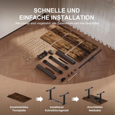 Стіл з регульованою висотою 160 x 80 см з кабельним лотком, Електрично регульований стіл для роботи стоячи з USB-портом, Комп&39ютерний стіл, Ергономічний стіл для роботи сидячи та стоячи, Офісний стіл, Вінтажний коричневий 160 x 80 см