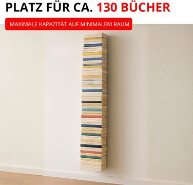 Настінна книжкова полиця Radius Booksbaum 2, велика, біла, виготовлена зі сталі з порошковим покриттям, 15 x 170 x 15,5 см, вміщує приблизно 130 книг, вантажопідйомність 6,5 кг на полицю, елегантна настінна полиця (725B)