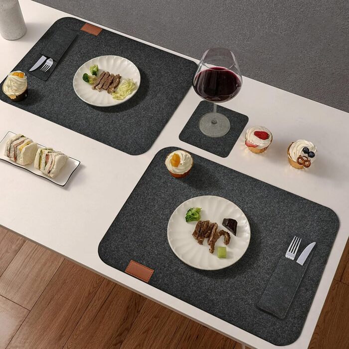 Серветка на підставку, набір з 18 серветок Миються 6 серветок, 6 скляних підставок, 6 мішечків для столових приборів - антрацит Кв