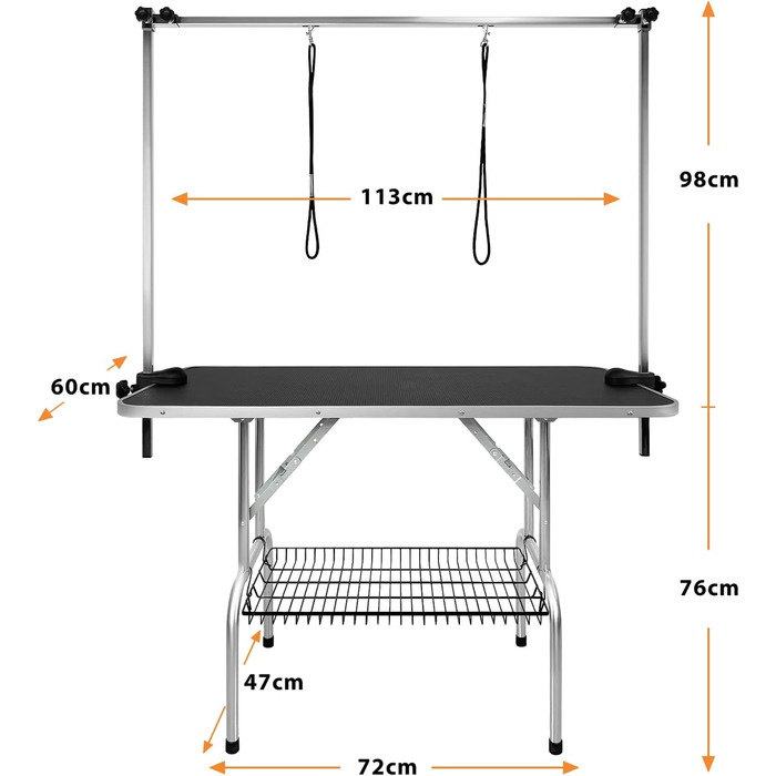 Стіл для грумінгу собак LARS360, стіл для грумінгу собак, стіл для купання собак, стіл для грумінгу пуделів, стіл для стрижки собак - регульована висота, нековзне покриття, вантажопідйомність до 100 кг (великий розмір) 113 x 60 x 76 см