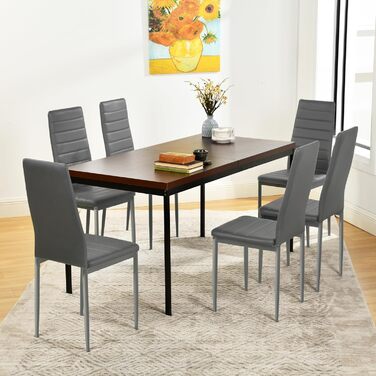 Обідні стільці, комплект з 4 шт. , штучна шкіра, протестовані SGS, висока спинка, водонепроникні, кухонний стілець, обідній стілець або стілець за обіднім столом, сірий ПВХ сірий, 4 стільці