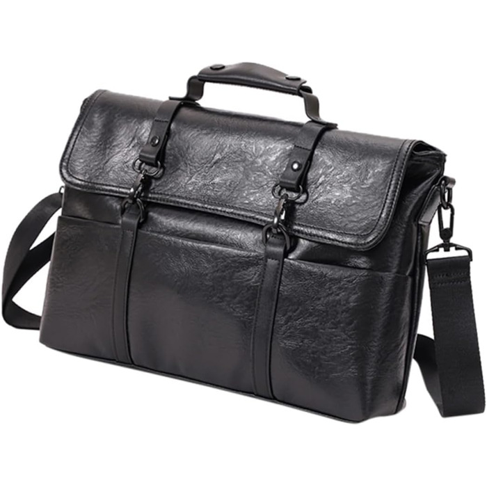 Шматок PU шкіряний портфель для чоловіків середнього розміру чорний діловий ноутбук сумка через плече для роботи школи і подорожей