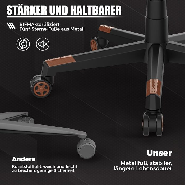 Ігрове крісло LUCKRACER, ергономічне офісне крісло з підставкою для ніг, регульованим поперековим відділом хребта та підголівником, м&39яке ігрове крісло, вантажопідйомність 150 кг, коричневий колір