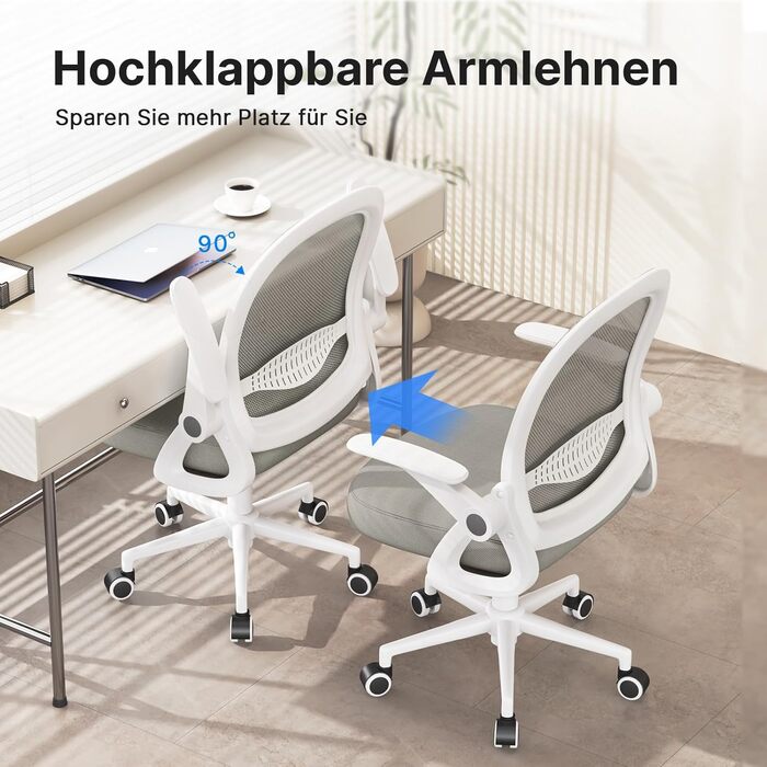 Офісне крісло naspaluro, ергономічне робоче крісло з дихаючою сітчастою оббивкою, відкидні підлокітники, регульована висота, комп&39ютерне крісло, легке крісло, поворотне крісло на 360, сіре, без підголівника