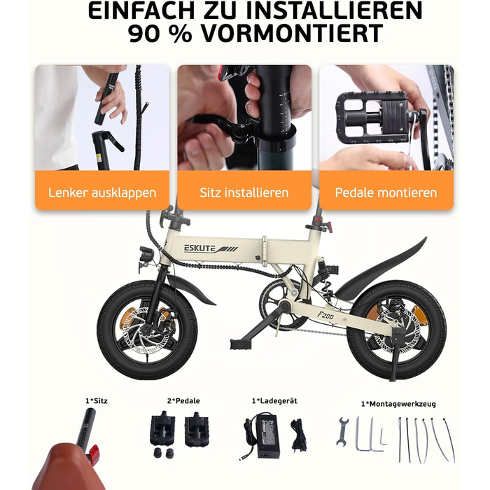 Комплект акумуляторів ESKUTE F200 для чоловічого електровелосипеда, 14-дюймовий складний електровелосипед, акумулятор 36 В 7,8 Аг, великий запас ходу до 50 км, міні-складний велосипед, легкий електровелосипед для міських поїздок, синьо-зелений x 2