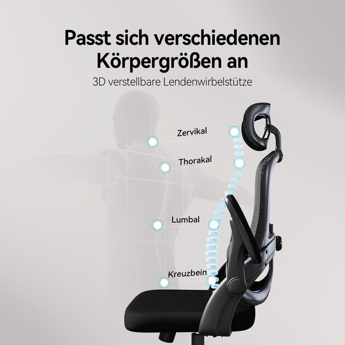 Ергономічне офісне крісло SIHOO M102C, обертове крісло з 3D-підлокітниками, висока спинка, поперекова підтримка (вгору та вниз), регулювання висоти та функція гойдання, чорне