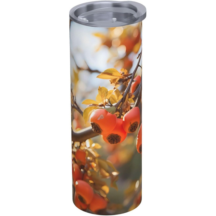 Кухоль з прямою трубочкою, 590 мл, принт хурми, дорожній кухоль, підходить для кемпінгу, офісу та дому