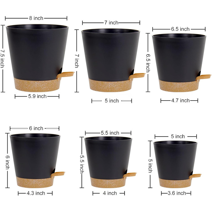 Упаковок квітковий горщик самополивний, 20.3/17.8/16.5/15.2/14/12.7см горщик для рослин з системою зрошення, сівалка з блюдцем, на