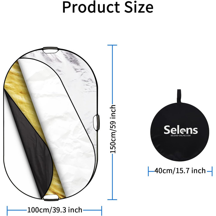 В-1 100x150 см овальний відбивач Портативний складний для фотографії Освітлення фотостудії Зовнішнє освітлення Студійний дифузор Відбивач Напівпрозорий, білий, чорний, сріблястий, золотий Поверхня, 5-