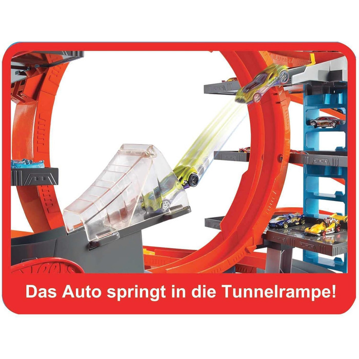 Гараж, Hot Wheels Гараж акули, вкл. 2 іграшкові машинки, з гоночним треком, петляючими доріжками, іграшковим підйомником і місцем