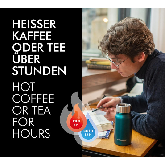 Термокухоль THERMOcaf by THERMOS TC, нержавіюча сталь, 0,35 л, термокружка з нержавіючої сталі, ізольована кружка, дорожня кружка, герметична, зберігає напої гарячими 8 годин і холодними 16 годин, можна мити в посудомийній машині, без BPA, нержавіюча стал