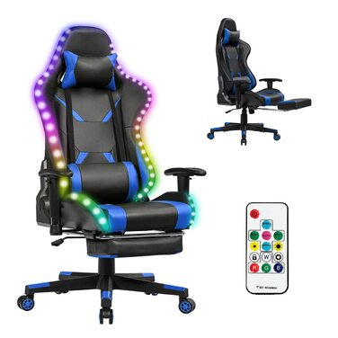 Геймерське крісло з поворотом на 360, гоночне крісло з 358 світлодіодними режимами освітлення, офісне крісло з регульованими підлокітниками, спинкою та підставкою для ніг, комп&39ютерне крісло з поперековою опорою, підголівником та пультом дистанційного к