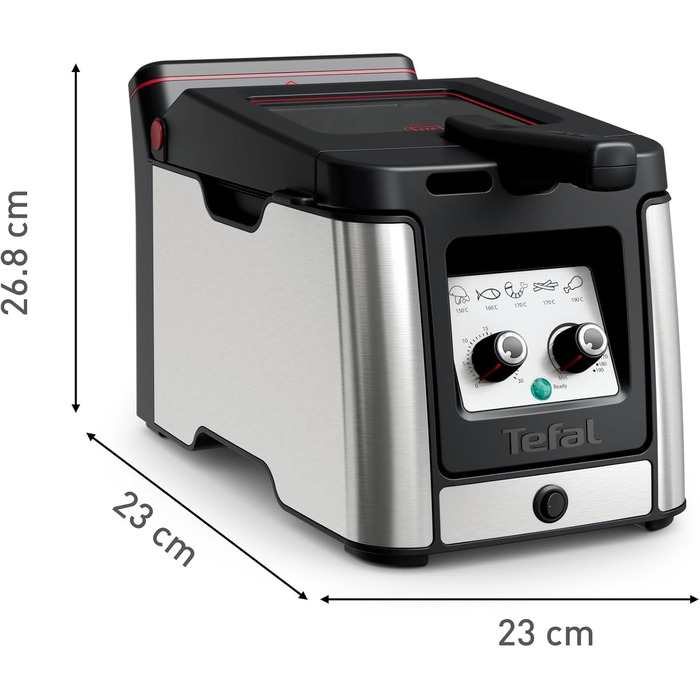 Фритюрниця Tefal FR600D Clear Duo, фритюрниця з меншим вмістом диму та запахів, місткість 1,2 кг, термостат, таймер, велике оглядове вікно без запотівання, можна мити в посудомийній машині, нержавіюча сталь/чорний