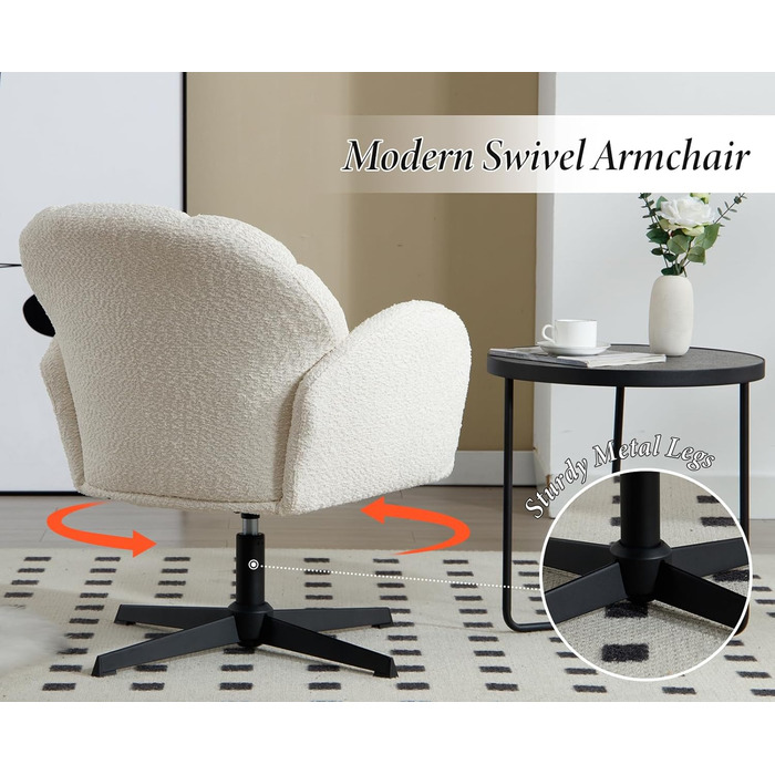 Крісло Chairus для вітальні, обертове м&39яке крісло з підлокітниками, штучне хутро, крісло-реклайнер, сучасне крісло, спальня, балкон (біле)