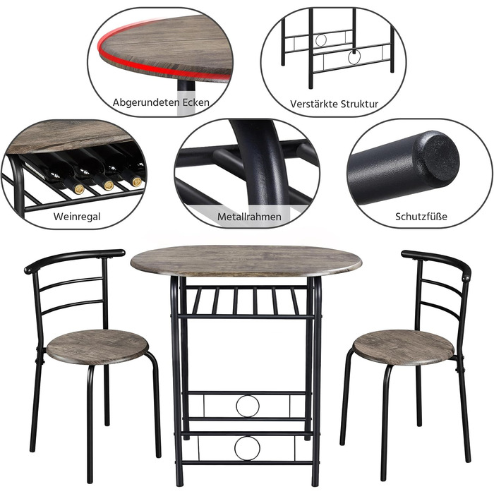 Обідній гарнітур Yaheetech у сільському стилі для 2 осіб з 1 обіднім столом та 2 стільцями, кухонний стіл з полицею для зберігання, комплект обіднього столу та стільців, колір Drift Brown, 80 x 53 x 75,5 см