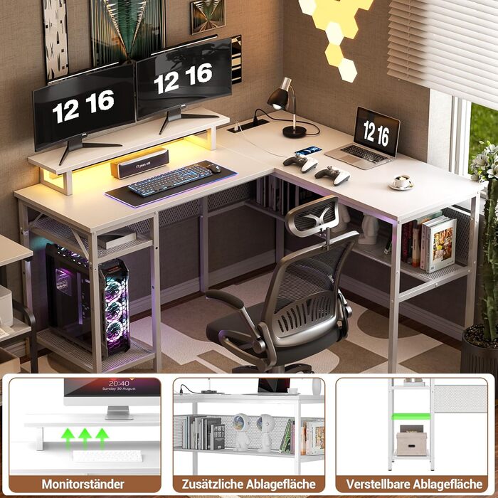 Г-подібний ігровий стіл, 14117x76 см, комп&39ютерний стіл з відділенням для зберігання речей, офісний стіл з двостороннім кутовим столом для навчання, ігровий, домашній офіс, білий