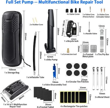 Набір для ремонту велосипеда, 38 шт. Набір інструментів Ninonly для ремонту велосипеда з багатофункціональним інструментом 16-в-1, велосипедним насосом і аварійним набором для велосипеда, необхідні для кемпінгу на гірських і шосейних велосипедах