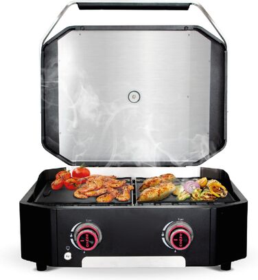 Гриль з кришкою, 2 конфорки, потужність 6.4 кВт, Електронне запалювання, LED освітлення, Нержавіюча сталь G-600 з порошковим покриттям, 600