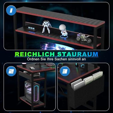 Кутовий ігровий стіл Devoko 155x100 см - світлодіодне освітлення, 2 розетки 2 USB-порти, чорний - Комп&39ютерний стіл із місцем для зберігання для геймерів та домашнього офісу 155 x 100 см, чорний