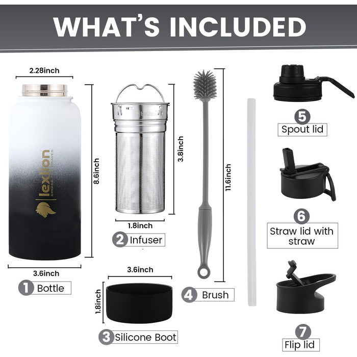 Ізольована пляшка для води з нержавіючої сталі Lexlion для спорту, 900 мл, металева пляшка, сучасний вакуумний термос з трьома сті