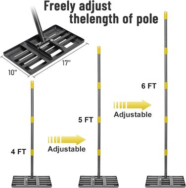 Професійний скребок для газону 43x25 см з лазерною різкою та регульованою ручкою - посилені шви та гладка кромка для вирівнювання ґрунту, розкидання добрив, мульчування та ландшафтного дизайну/152 см, синій