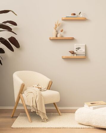 Набір настінних полиць Kazai. Toke 3 підвісні полиці зі шпону справжнього дерева Плаваюча дерев&39яна полиця як настінна прикраса та місце для зберігання у ванній кімнаті, вітальні, кухні, спальні тощо Дуб 47 см x 13 см (комплект з 3 шт.)