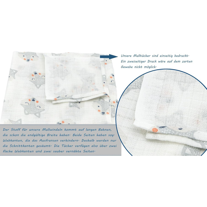 Муслінові серветки Clever Kids упаковка 5 лисичка світло-сіра та зірочки Oeko-TEX подвійне плетіння 70x80 серветки для відрижки (л