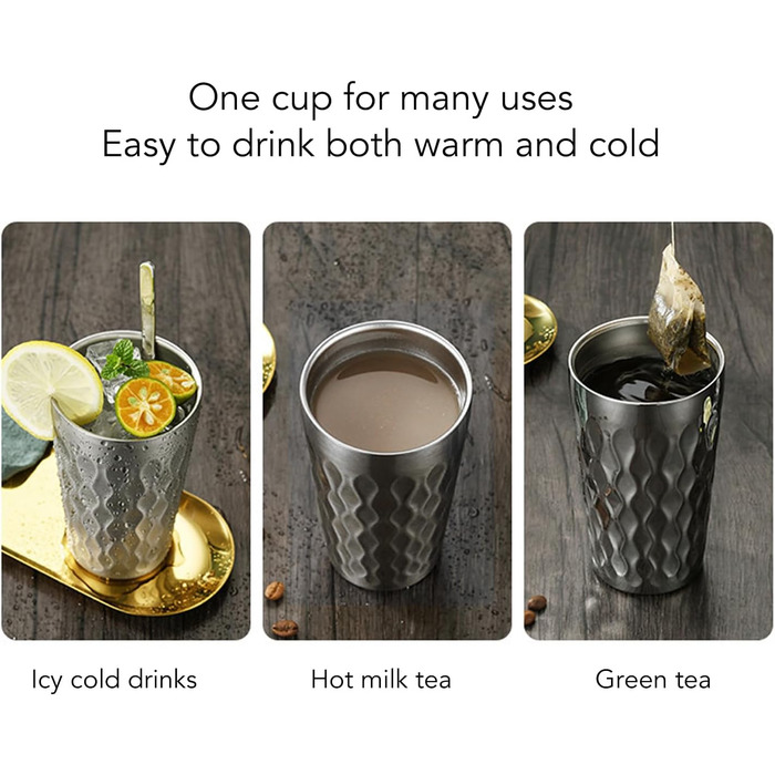 Чашки з нержавіючої сталі Luqeeg, упаковка з 4 шт. , 350 мл, двостінні вакуумні чашки для пиття, штабельовані металеві чашки, штабельовані небиткі склянки для пиття на свіжому повітрі, для подорожей, походів, пляжу