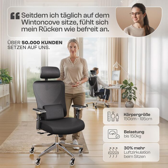 Ергономічне офісне крісло Lancelot ПЕРЕМОЖЕЦЬ ПОРІВНЯННЯ Переможець тесту офісних крісел Ергономічне офісне крісло Зручне ігрове крісло Обертове крісло 150 кг для максимального комфорту Lancelot (чорне)