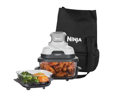 Портативна аерофритюрниця Ninja CRISPi, 3,8 л та 1,4 л, з сумкою для перенесення, біло-срібляста