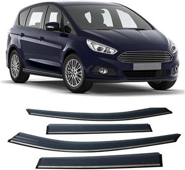 Для Ford S-MAX 2009-2020 4 шт. Дефлектор вітру бічного скла автомобіля, Вітровідбивач Козирки скла автомобіля Чохол від дощу, Аксесуари для вікон автомобіля