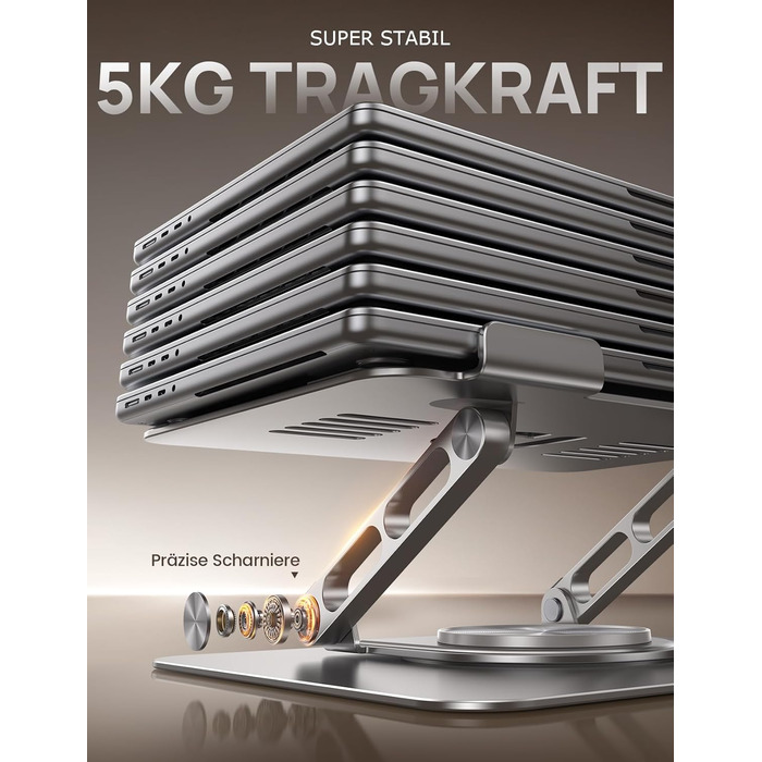 Підставка для ноутбука Lamicall регульована, поворотна на 360, алюмінієва, складана. Ергономічна підставка для Macbook Pro/Air та інших ноутбуків 10-17,3 дюймів для дому та офісу срібляста.