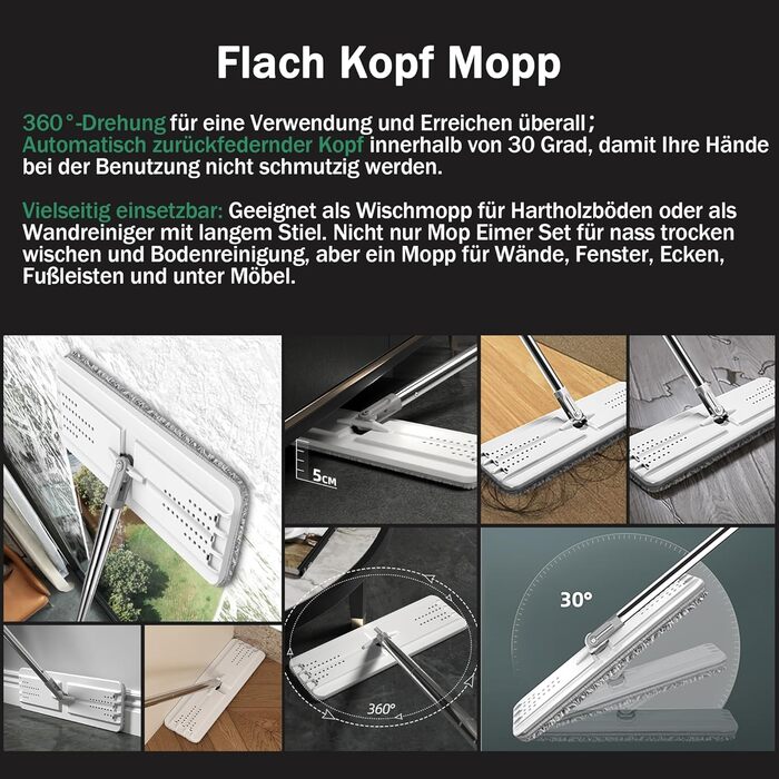 Набір швабри та відра з віджиманням для дому, система плоскої швабри та відра, швабри для миття підлоги та стін, з 3 багаторазовим