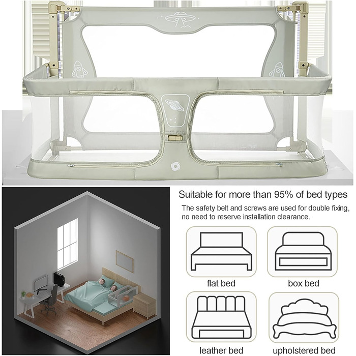Дитяче ліжечко 3-в-1, дитяче ліжечко, дитяча колиска, регульована по висоті, приліжкове ліжечко/пружинне ліжко-бокс, дитячий манеж, який можна розмістити на ліжку, з москітною сіткою, кремово-білий