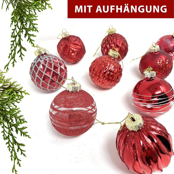 Червоні скляні ялинкові прикраси набір з 12 шт TOBJA